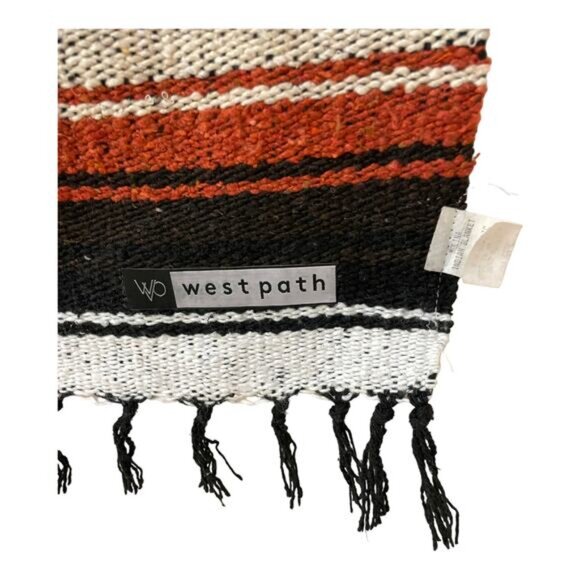 West Path Molina Indian Blanket Fringe Hand Woven Throw Picnic Yoga Black Orange - Picture 4 of 6